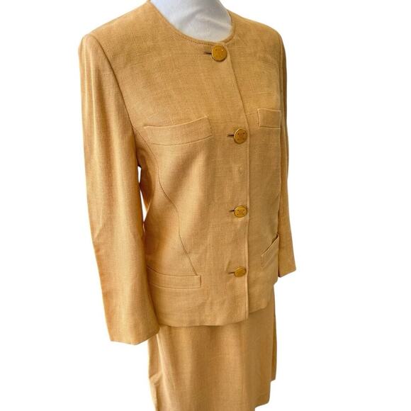 Vintage Celine Paris Blazer Skirt Suit Outfit Set Peach Size 6 EUR 36 Logo Prep - Picture 6 of 14